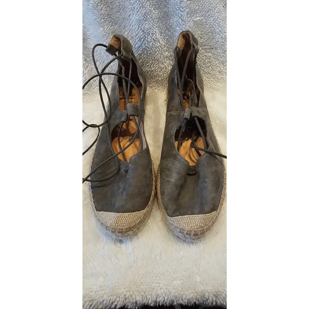 Kanna Leather Suede Lace Up Cana Espadrilles‎ Shoes Women Size 8 Green Strappy